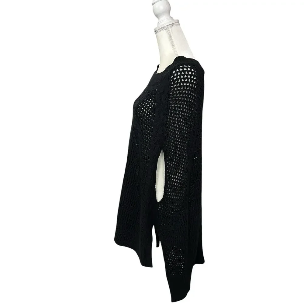 Allsaints Open Knit Erbus Black Pullover Hi Low Cape  Size 4 - 6 Small - Picture 3 of 11